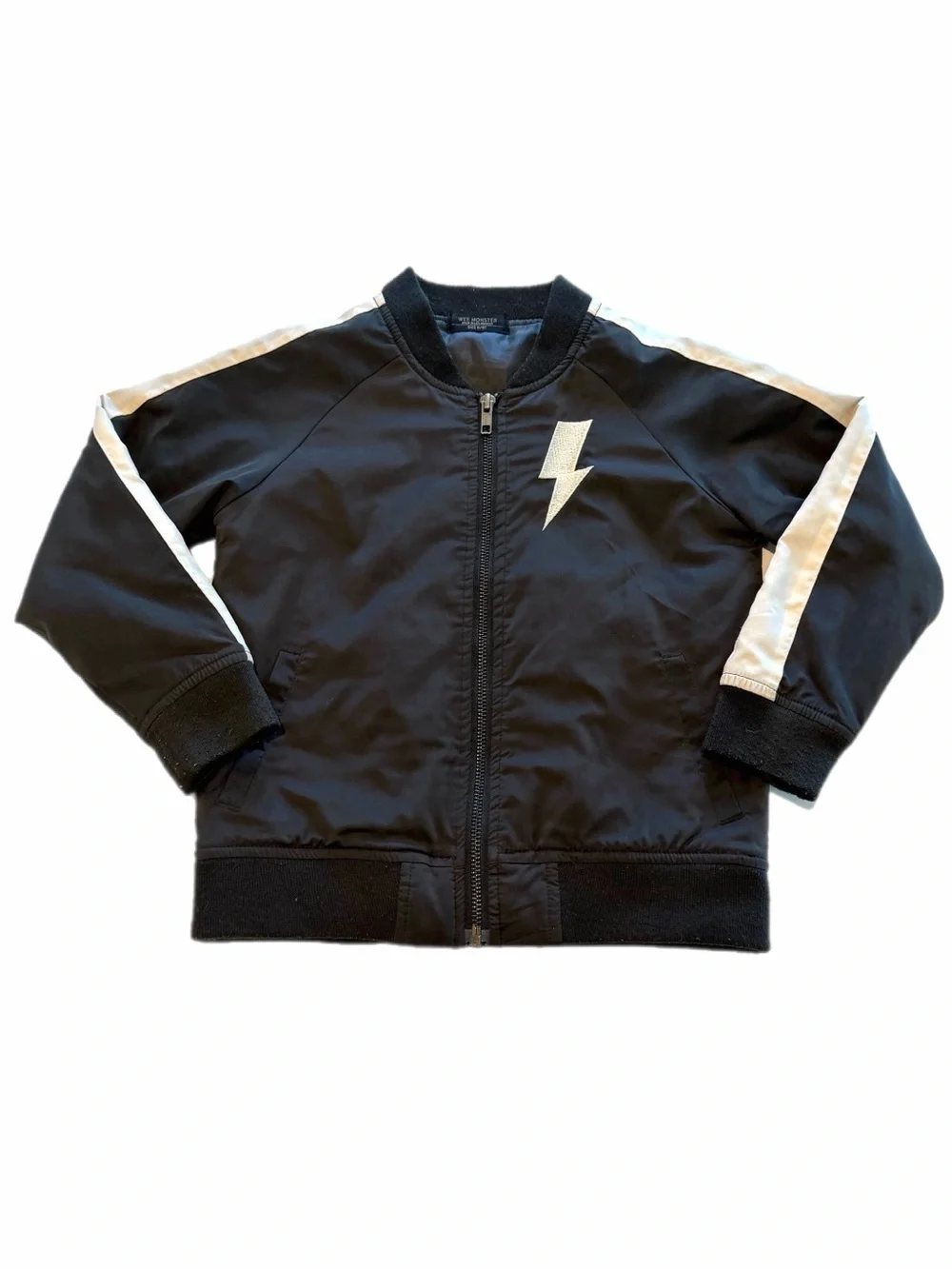 Wee Monster Kids Black Bomber Jacket with White Lightning Accent